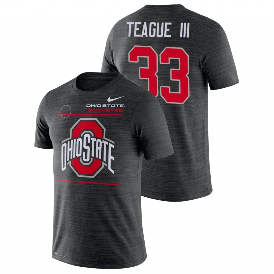 Ohio State Buckeyes Men's NCAA Master Teague III #33 Black 2021 Sideline Velocity Performance College Football T-Shirt NUR2349HS